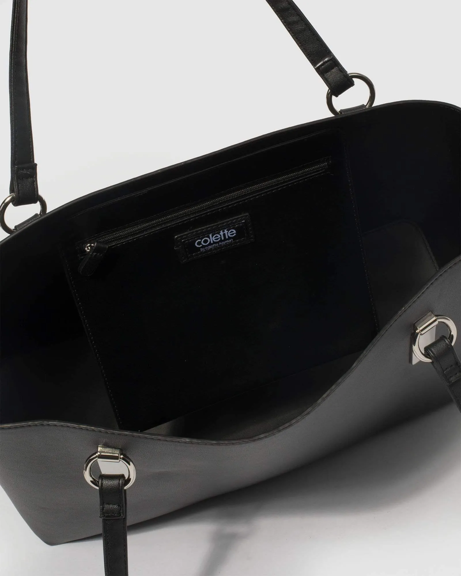 Black Angelina Tote Bag With Silver Hardware