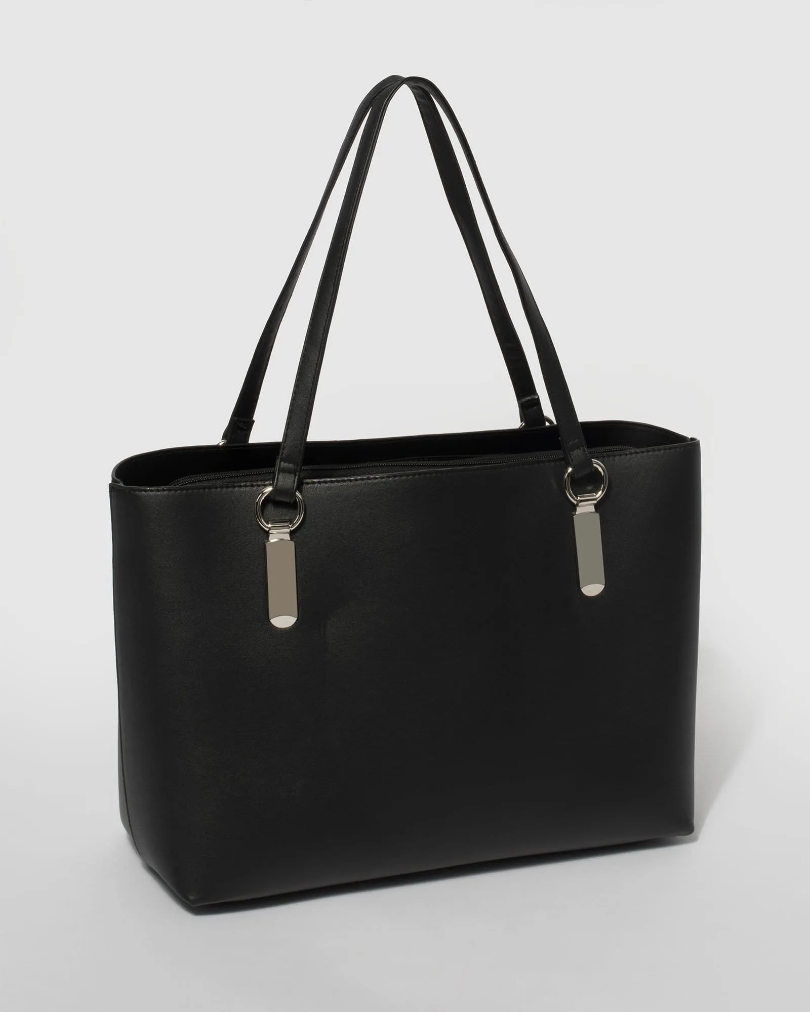 Black Angelina Tote Bag With Silver Hardware