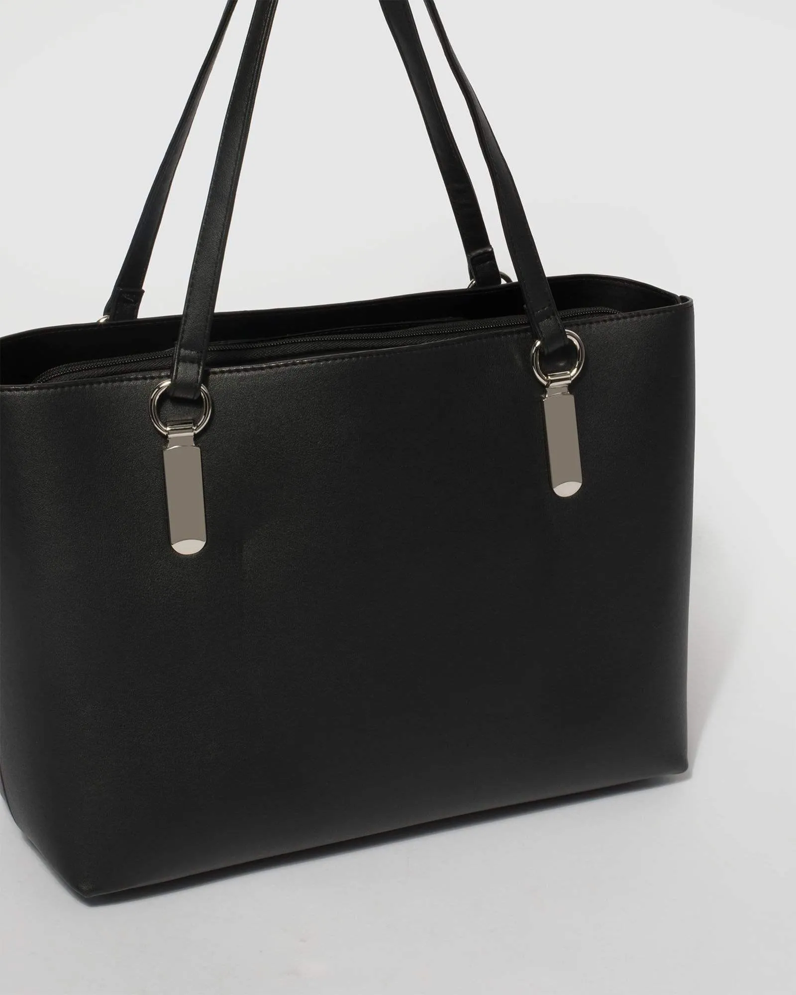 Black Angelina Tote Bag With Silver Hardware