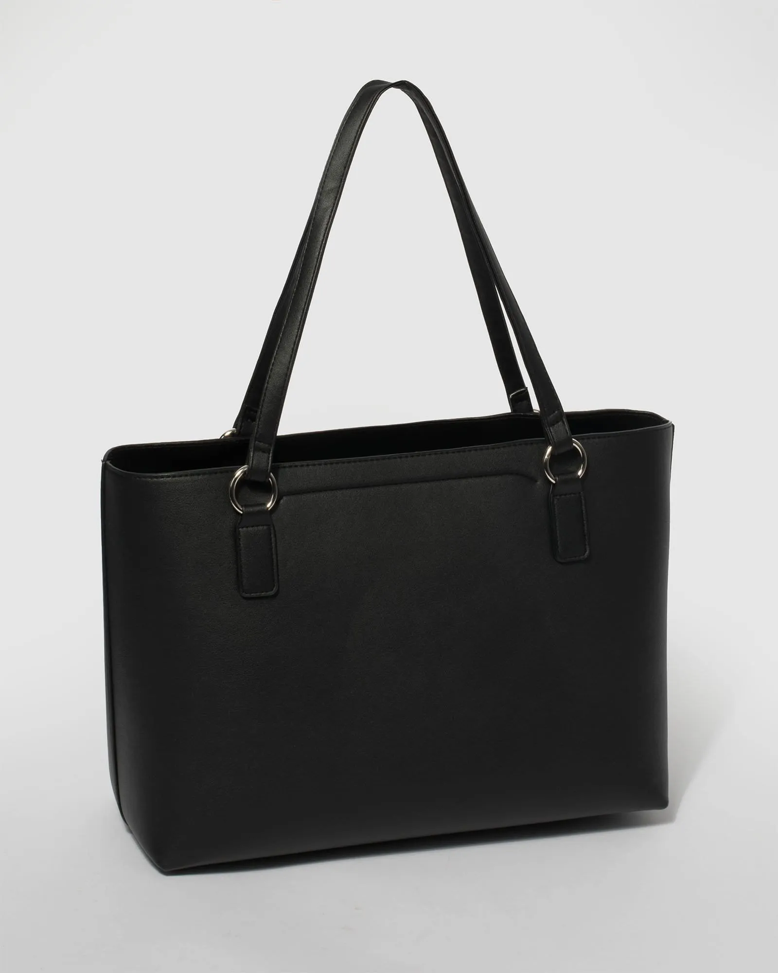 Black Angelina Tote Bag With Silver Hardware