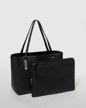 Black Angelina Tote Bag With Silver Hardware
