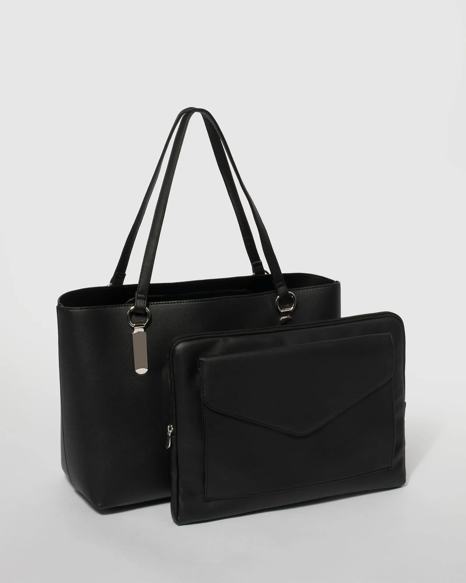 Black Angelina Tote Bag With Silver Hardware