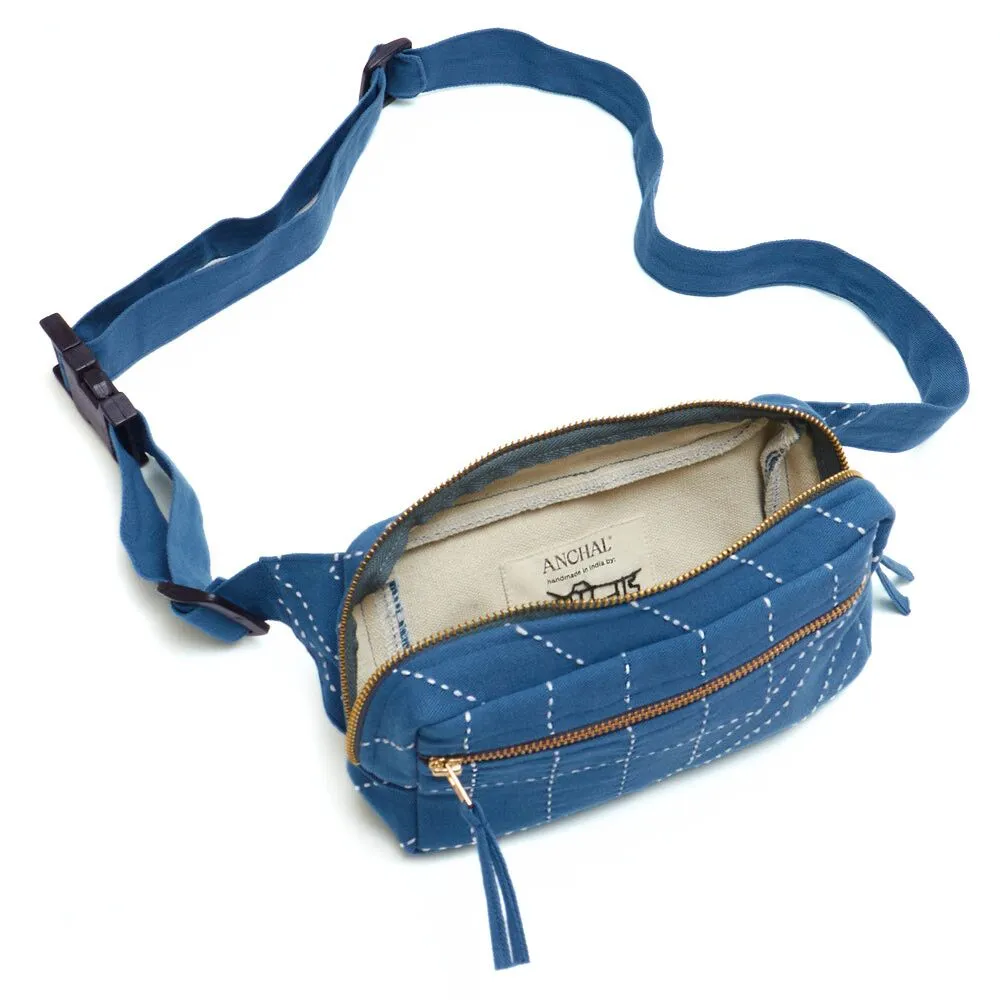 Kantha Crossbody Belt Bag - Cobalt