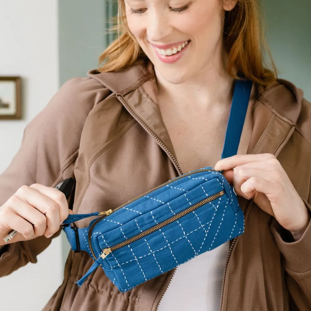 Kantha Crossbody Belt Bag - Cobalt
