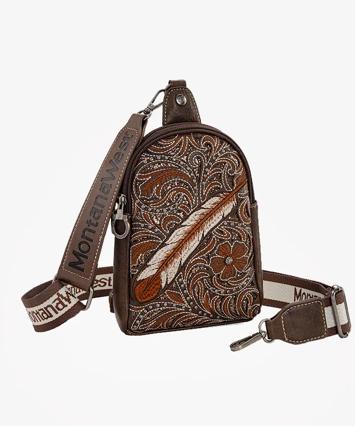 Montana West Floral Feather Sling Bag