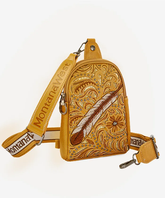 Montana West Floral Feather Sling Bag