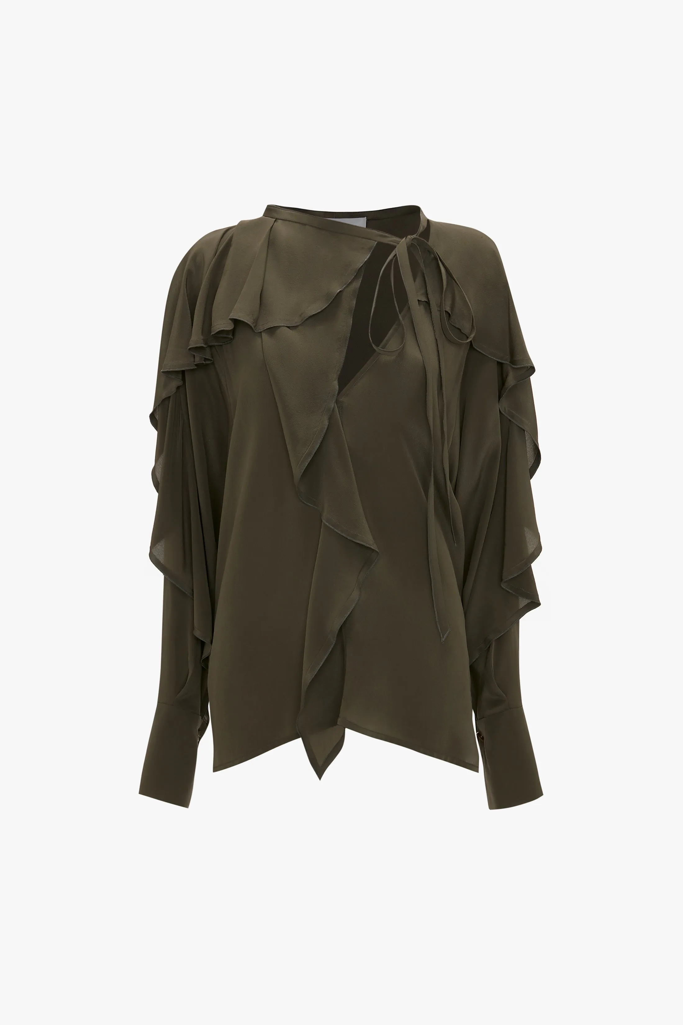 Tie Detail Ruffle Blouse in Oregano